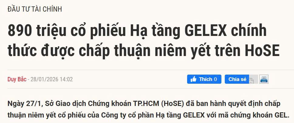 Hạ tầng GELEX sắp niêm yết HOSE