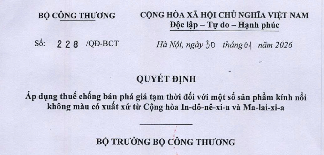 Áp thuế chống bán phá giá tạm thời với kính nổi không màu Indonesia và Malaysia